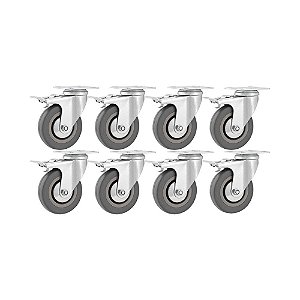 KIT 8 UN RODÍZIO RODA GIRATÓRIO FREIO PVC CINZA 4" 101MM