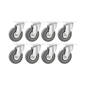 KIT 8 UN RODÍZIO RODA GIRATÓRIO BORRACHA PVC CINZA 4" 101MM