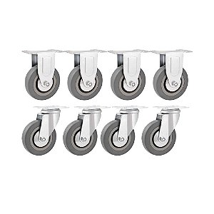 KIT 8 UN RODÍZIO RODA FIXO E GIRATÓRIO PVC CINZA 4" 101MM
