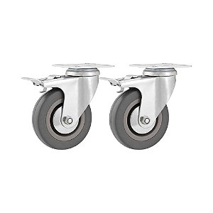 KIT 2 UN RODÍZIO RODA GIRATÓRIO FREIO PVC CINZA 4" 101MM
