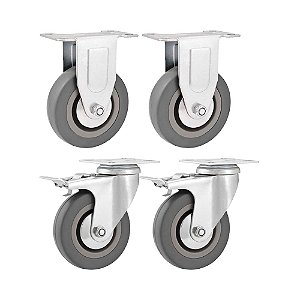 KIT 4 UN RODÍZIO RODA FIXO GIRATÓRIO FREIO PVC CINZA 4 101MM