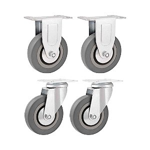 KIT 4 UN RODÍZIO RODA FIXO E GIRATÓRIO PVC CINZA 4" 101MM