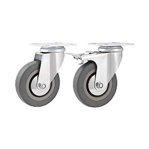 KIT 2 UN RODÍZIO RODA GIRATÓRIO E FREIO PVC CINZA  4" 101MM