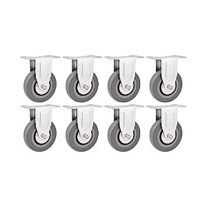 KIT 8 UN RODÍZIO RODA FIXO BORRACHA PVC CINZA  3" 76MM