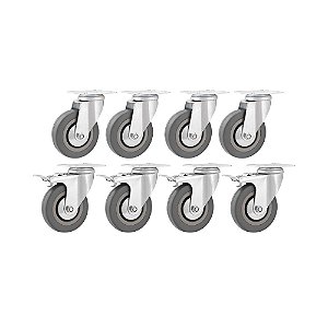 KIT 8 UN RODÍZIO RODA GIRATÓRIO E FREIO PVC CINZA  3" 76MM