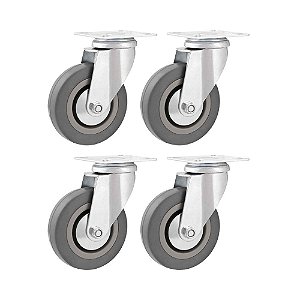 KIT 4 UN RODÍZIO RODA GIRATÓRIO BORRACHA PVC CINZA 3" 76MM