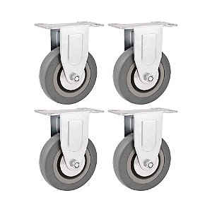 KIT 4 UN RODÍZIO RODA FIXO BORRACHA PVC CINZA  3" 76MM