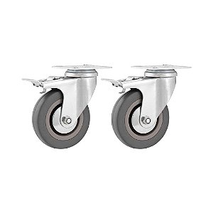 KIT 2 UN RODÍZIO RODA GIRATÓRIO FREIO PVC CINZA 3" 76MM