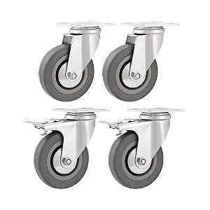 KIT 4 UN RODÍZIO RODA GIRATÓRIO E FREIO PVC CINZA  3" 76MM