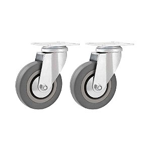 KIT 2 UN RODÍZIO RODA GIRATÓRIO BORRACHA PVC CINZA 3" 76MM