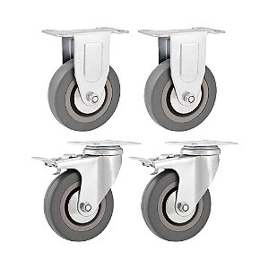 KIT 4 UN RODÍZIO RODA FIXO GIRATÓRIO FREIO PVC CINZA 3" 76MM