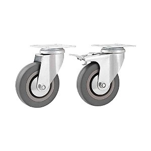 KIT 2 UN RODÍZIO RODA GIRATÓRIO E FREIO PVC CINZA  3" 76MM