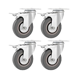 KIT 4 UN RODÍZIO RODA GIRATÓRIO FREIO PVC CINZA 2" 50MM