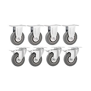 KIT 8 UN RODÍZIO RODA FIXO GIRATÓRIO FREIO PVC CINZA 2" 50MM