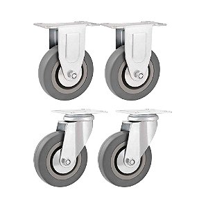 KIT 4 UN RODÍZIO RODA FIXO E GIRATÓRIO PVC CINZA 2" 50MM