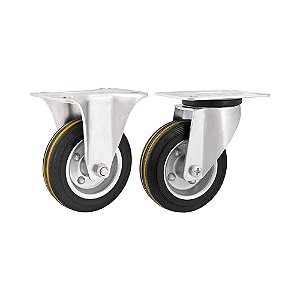 KIT 2 UN RODÍZIO FIXO GIRATÓRIO BORRACHA PRETA 8 203MM