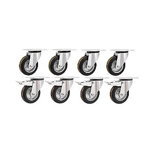 KIT 8 UN RODÍZIO GIRATÓRIO FREIO BORRACHA PRETA 8" 203MM