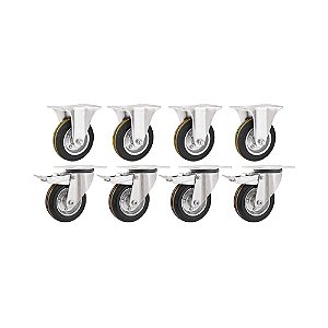 KIT 8 UN RODÍZIO FIXO GIRATÓRIO FREIO BORRACHA PRETA 8 203MM