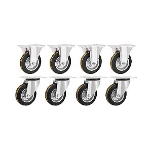KIT 8 UN RODÍZIO FIXO GIRATÓRIO BORRACHA PRETA 8 203MM