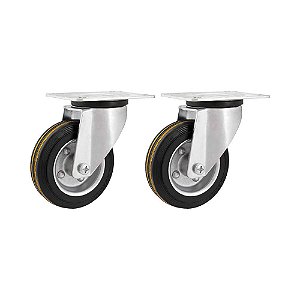 KIT 2 UN RODÍZIO GIRATÓRIO BORRACHA PRETA AÇO 6" 152MM