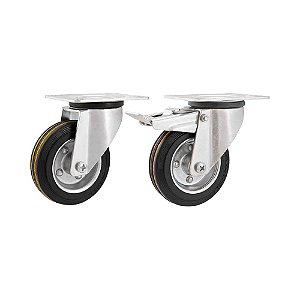 KIT 2 UN RODÍZIO GIRATÓRIO FREIO BORRACHA PRETA 6" 152MM