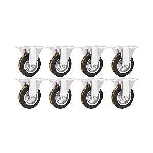 KIT 8 UN RODÍZIO RODA FIXO BORRACHA PRETA AÇO 5" 127MM 140KG