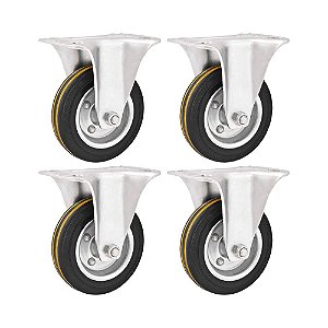 KIT 4 UN RODÍZIO RODA FIXO BORRACHA PRETA AÇO 5" 127MM 140KG