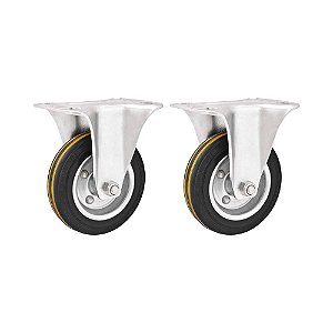 KIT 2 UN RODÍZIO RODA FIXO BORRACHA PRETA AÇO 5" 127MM 140KG