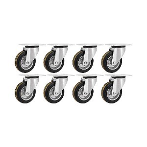 KIT 8 UN RODÍZIO GIRATÓRIO BORRACHA PRETA AÇO 4" 101MM 88KG