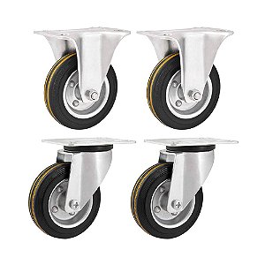 KIT 4 UN RODÍZIO FIXO GIRATÓRIO BORRACHA PRETA 4" 101MM
