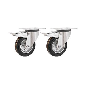 KIT 2 UN RODÍZIO GIRATÓRIO FREIO BORRACHA PRETA 3" 76MM 60KG