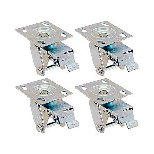 KIT 4 UN SUPORTE GARFO GIRATÓRIO FREIO 5 POL P/ RODÍZIO