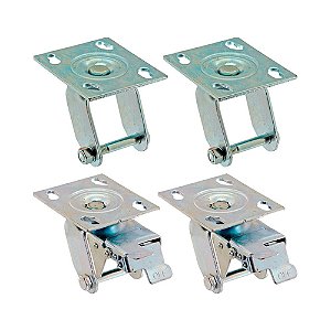 KIT 4 UN SUPORTE GARFO GIRATÓRIO FREIO 5 POL P/ RODÍZIO