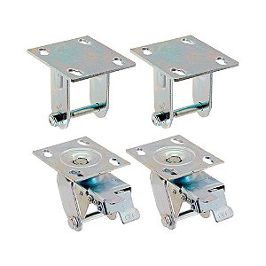 KIT 4 UN SUPORTE GARFO FIXO E GIRATÓRIO FREIO 5POL P/RODÍZIO