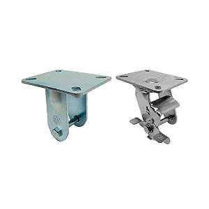 KIT 2 UN SUPORTE GARFO FIXO E GIRATÓRIO FREIO 5POL P/RODÍZIO