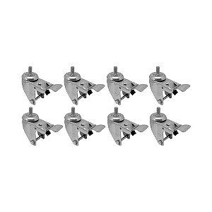KIT 8 UN SUPORTE GARFO GIRATÓRIO ROSCA FREIO 5 POL P/RODÍZIO
