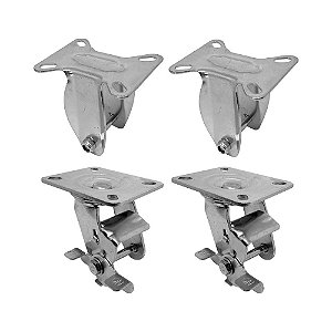 KIT 4 UN SUPORTE GARFO FIXO E GIRATÓRIO FREIO 5POL P/RODÍZIO