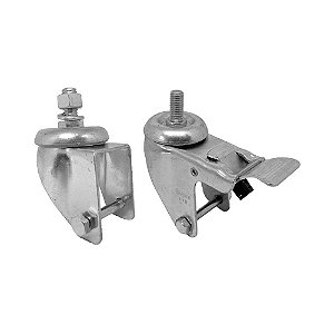 KIT 2 UN SUPORTE GARFO GIRATÓRIO ROSCA FREIO 5 POL P/RODÍZIO