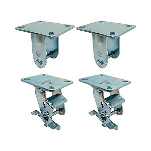 KIT 4 UN SUPORTE GARFO FIXO E GIRATÓRIO FREIO 3 POL P/RODÍZIO