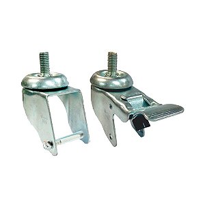 KIT 2UN SUPORTE GARFO GIRATÓRIO ROSCA FREIO 3 POL P/ RODÍZIO
