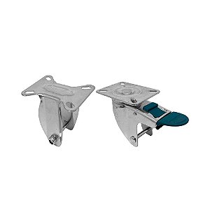 KIT 2 UN SUPORTE GARFO FIXO E GIRATÓRIO FREIO 3POL P/RODÍZIO
