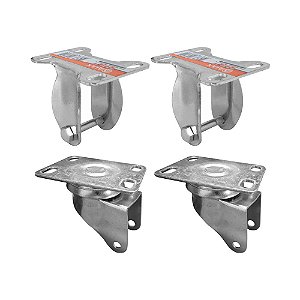 KIT 4 UN SUPORTE GARFO FIXO E GIRATÓRIO 2 POL P/ RODÍZIO