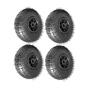 KIT 4 UN RODA PNEUM AJAX 3.50-4 4L PLÁSTICO FURO PASS 20MM