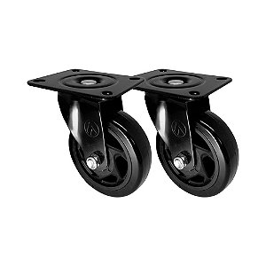 KIT 2 UN RODA RODÍZIO GIRATÓRIO PVC PRETO 3 POL 75MM MÓVEL