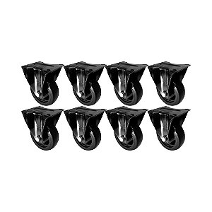 KIT 8 UN RODA RODÍZIO FIXO PVC PRETO 1.5/8 POL 40MM MÓVEIS