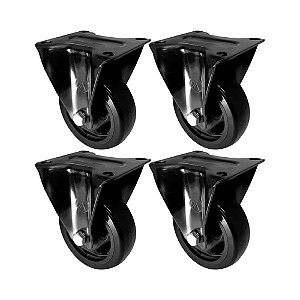 KIT 4 UN RODA RODÍZIO FIXO PVC PRETO 1.5/8 POL 40MM MÓVEIS