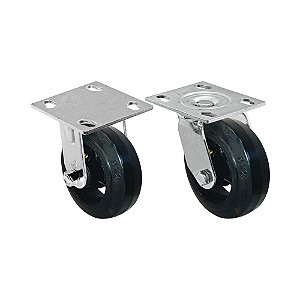 KIT 2 UN RODA RODÍZIO FIXO GIRATÓRIO BORRACHA MOLDADA 8 POL