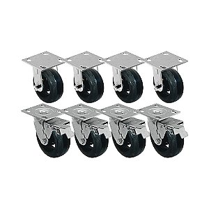 KIT 8 UN RODA RODÍZIO FIXO GIRATÓRIO FREIO TRAVA BORRACHA 8"