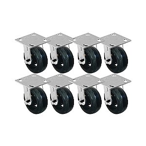 KIT 8 UN RODA RODÍZIO FIXO BORRACHA MOLDADA 6 POLEGADAS