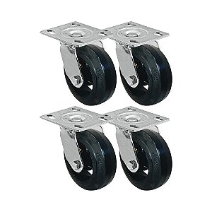 KIT 4 UN RODA RODÍZIO GIRATÓRIO BORRACHA MOLDADA 6 POL